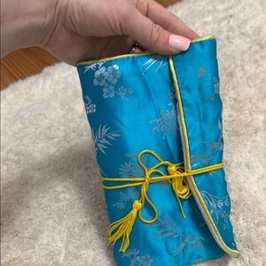 New Floral Silk Jewlery Pouch with Yellow Tie